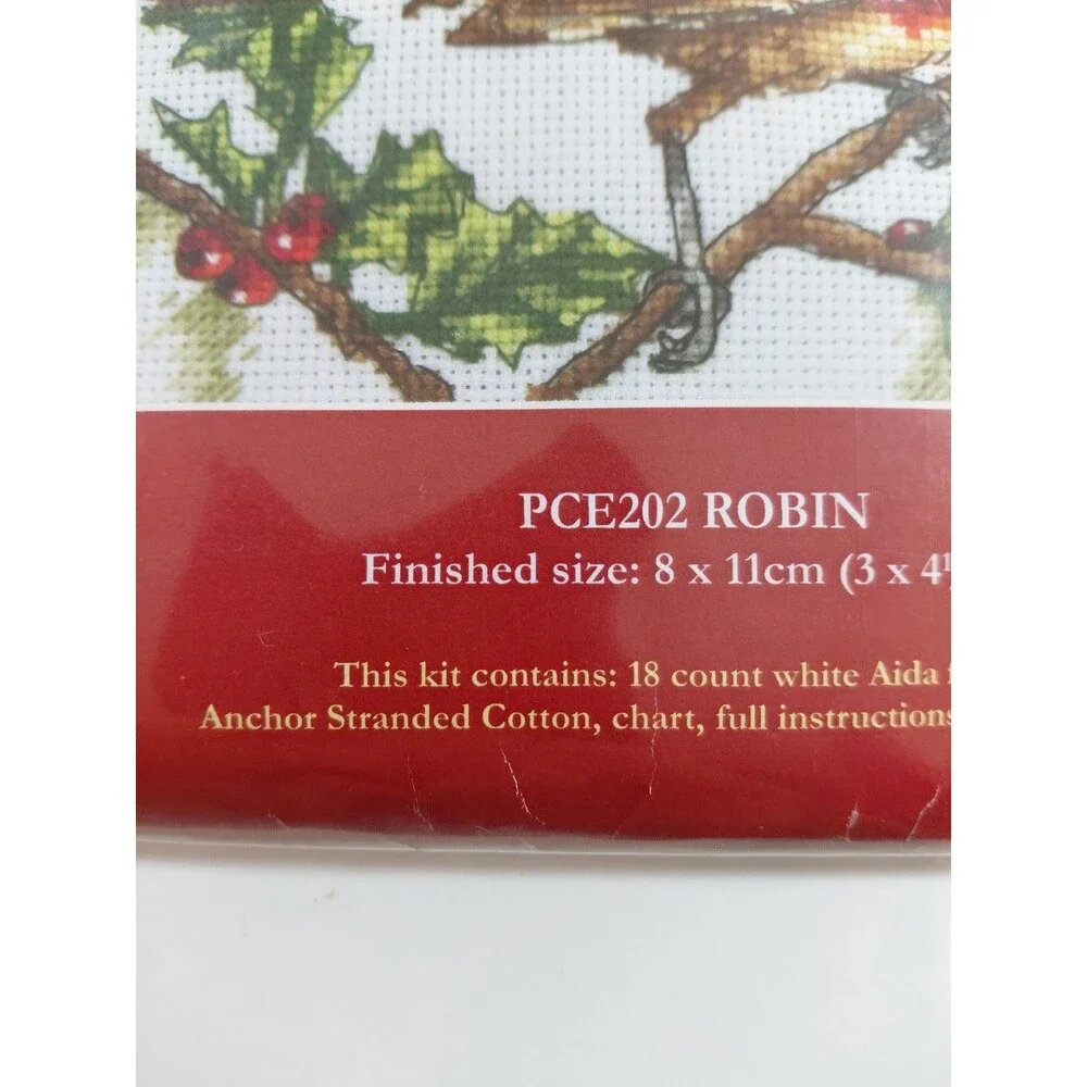 Anchor PCE202 Robin Counted Cross Stitch Kit - Bird & Holly Design, UK Made